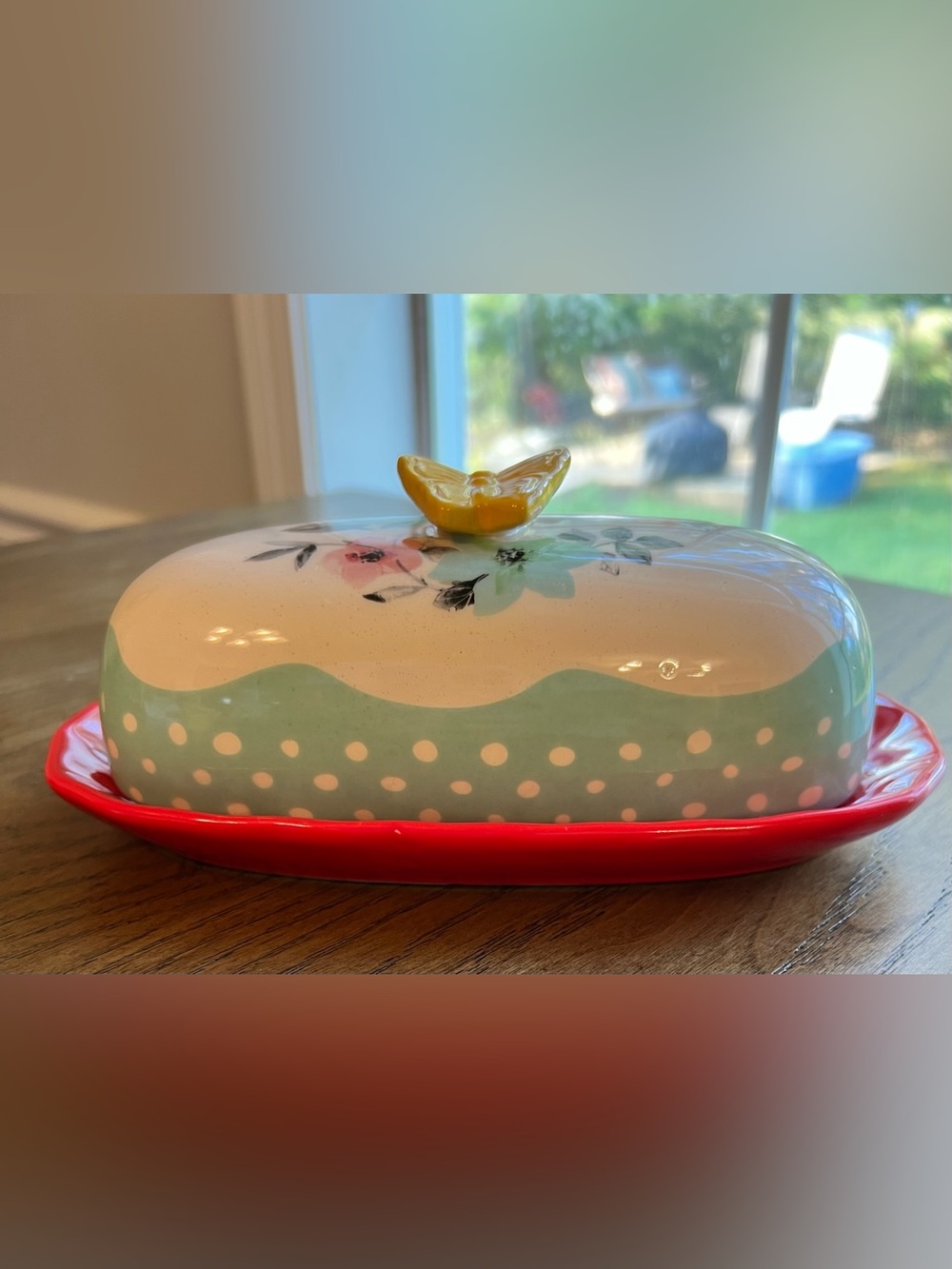 Pioneer Woman Flea Market Floral 2-Piece Covered Butter Dish Butterfly Handle